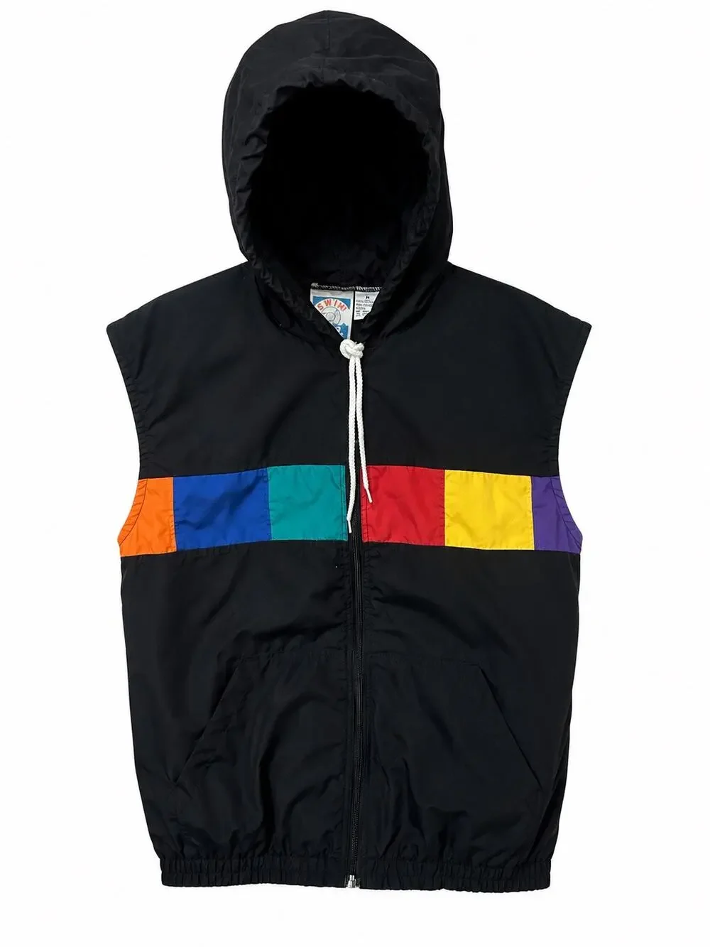 Vintage Swim BSR Hooded Color Block Windbreaker Vest Made USA